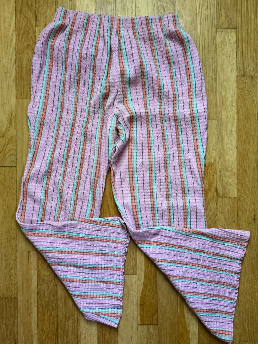 Free People Fine Line Slim Smocked Striped Knit Pants